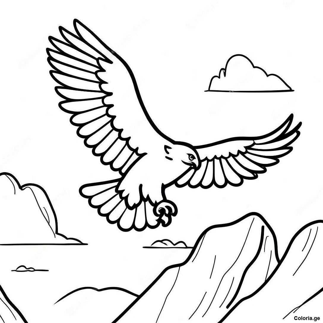 Page à colorier Aigle À Tête Blanche Planant Au-Dessus Des Montagnes Page À Colorier imprimable gratuitement de la collection Animaux — dessin en noir et blanc pour enfants et adultes.