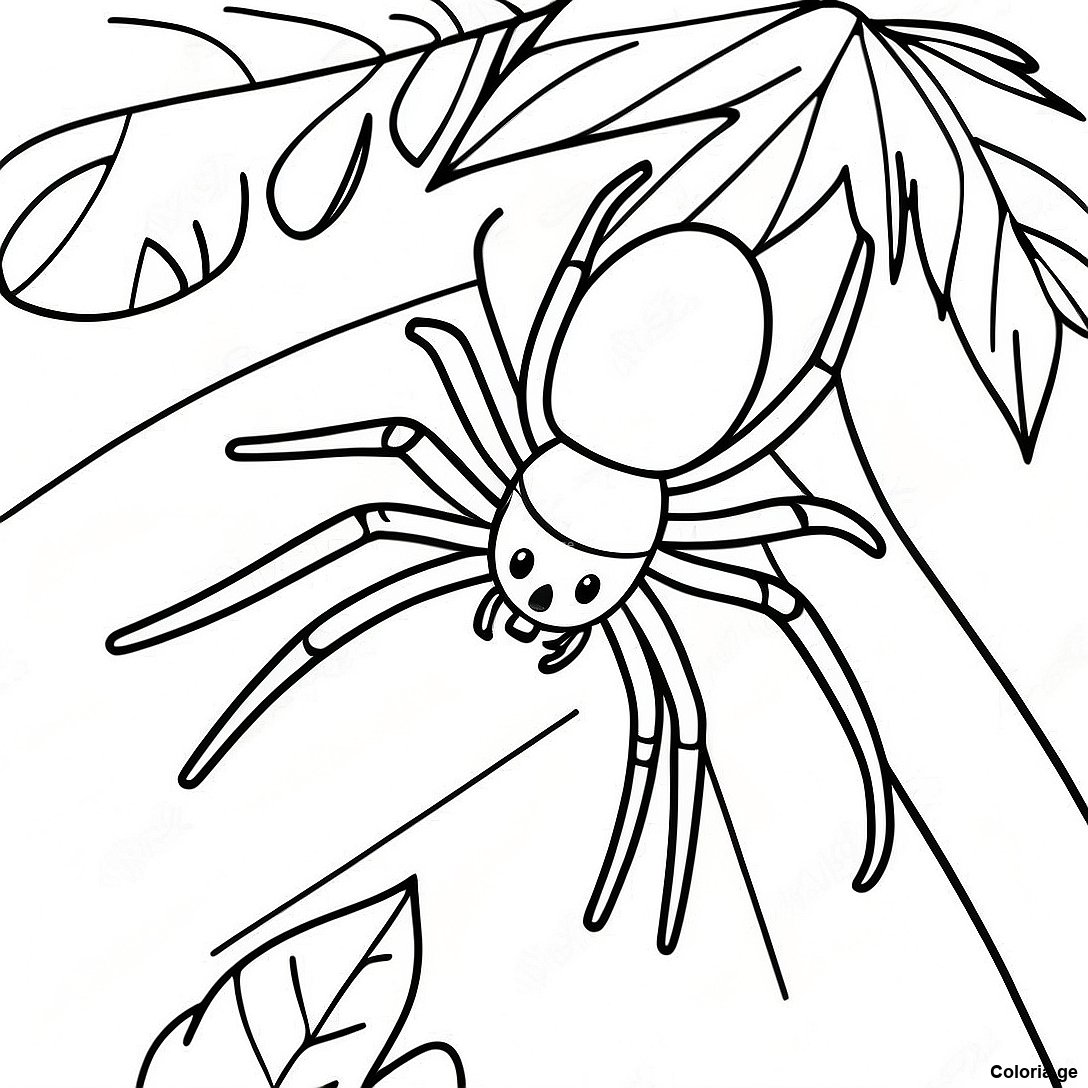 Araignee Realiste Sur Une Feuille Page A Colorier 11611 734