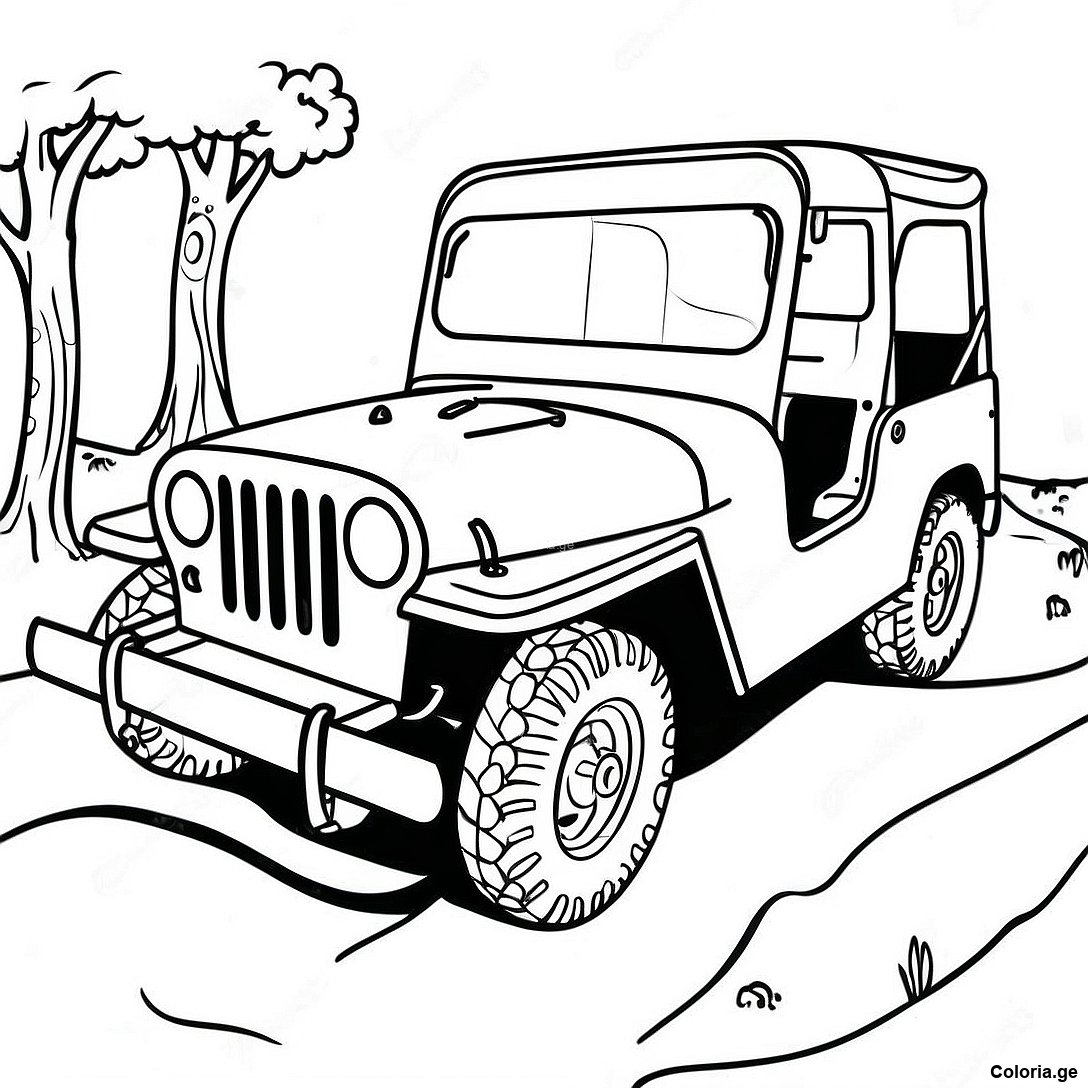 Page à colorier Aventure En Jeep Vintage Page À Colorier imprimable gratuitement de la collection Voitures — dessin en noir et blanc pour enfants et adultes.
