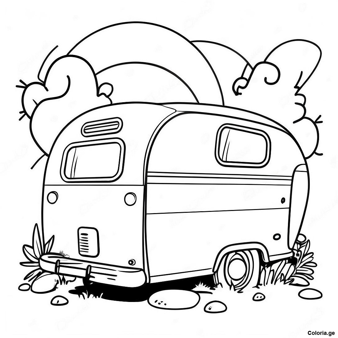 Page à colorier Camping-Car Vintage Page À Colorier imprimable gratuitement de la collection Divers — dessin en noir et blanc pour enfants et adultes.
