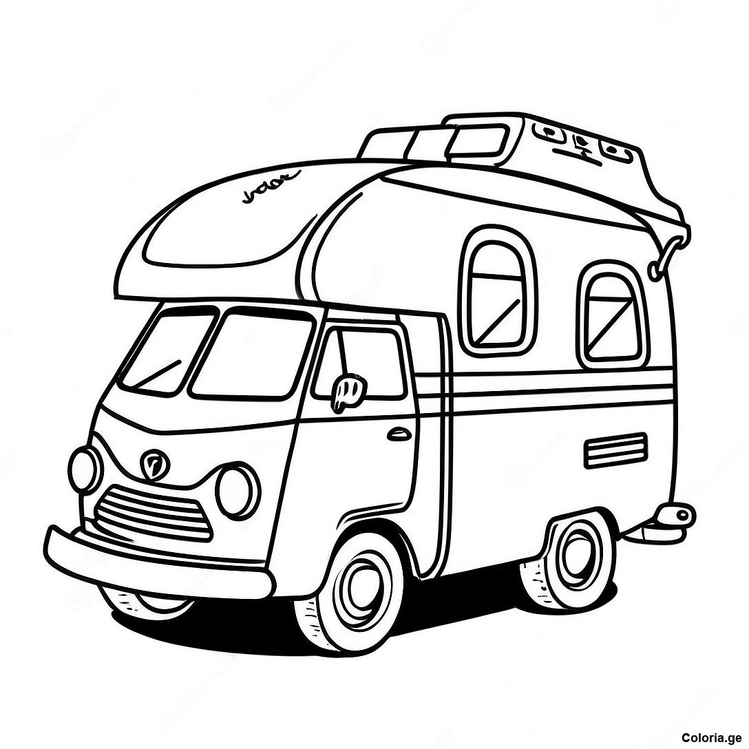 Page à colorier Camping-Car Vintage Page À Colorier imprimable gratuitement de la collection Divers — dessin en noir et blanc pour enfants et adultes.