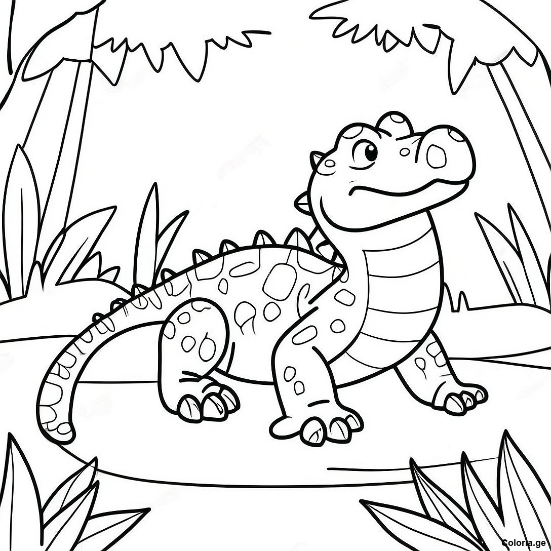 Page à colorier Crocodile Réaliste Dans La Jungle Page À Colorier imprimable gratuitement de la collection Animaux — dessin en noir et blanc pour enfants et adultes.