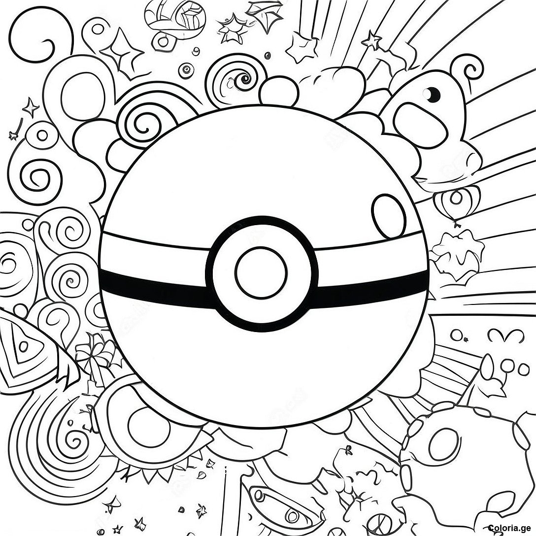 Page à colorier Design De Pokeball Vintage Page À Colorier imprimable gratuitement de la collection Pokemon — dessin en noir et blanc pour enfants et adultes.