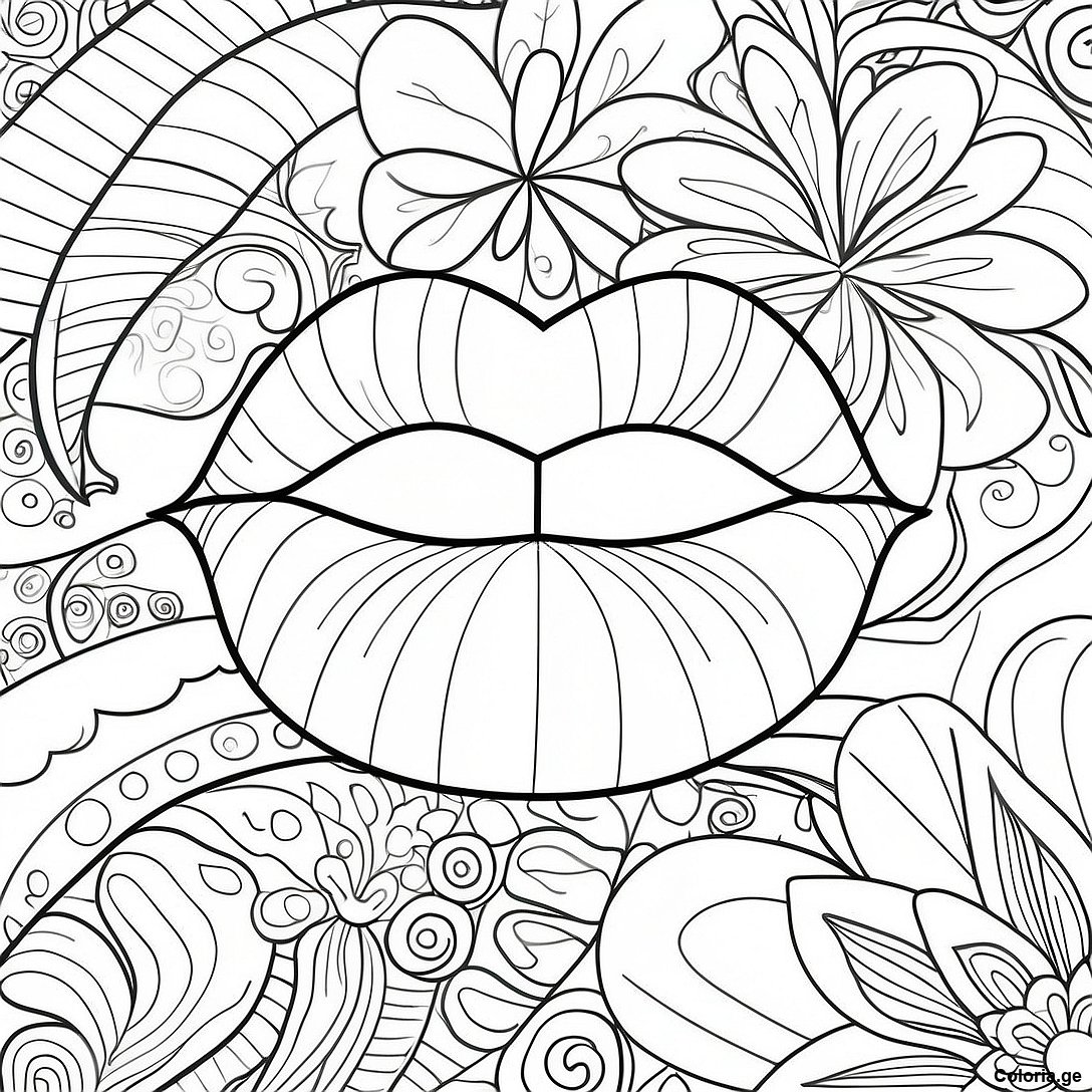 Page à colorier Dessin À Colorier De Lèvres Réalistes imprimable gratuitement de la collection Divers — dessin en noir et blanc pour enfants et adultes.