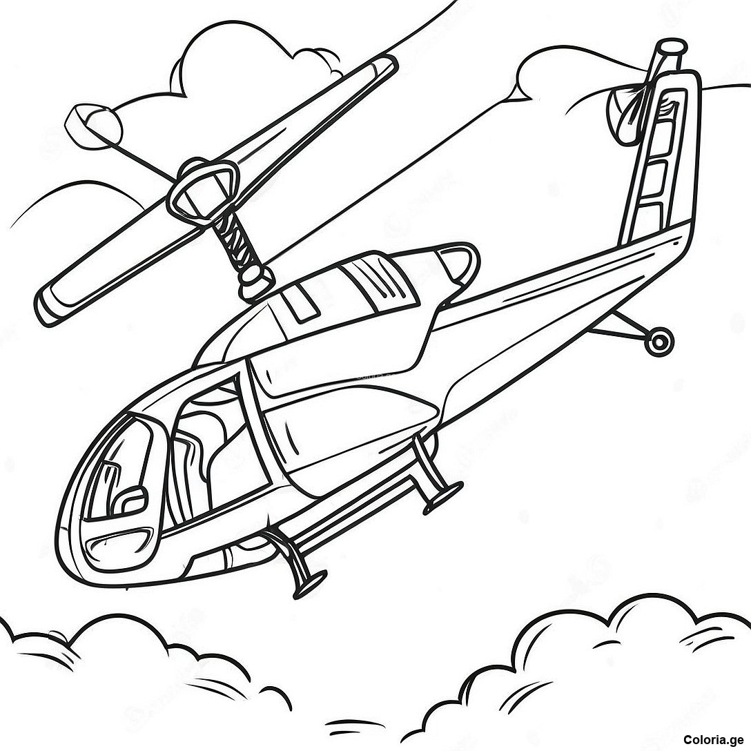 Page à colorier Hélicoptère Vintage En Mission Page À Colorier imprimable gratuitement de la collection Machines — dessin en noir et blanc pour enfants et adultes.