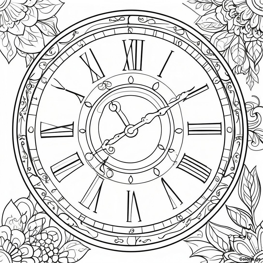 Page à colorier Horloge Murale Vintage Sur Une Page À Colorier imprimable gratuitement de la collection Éducatif — dessin en noir et blanc pour enfants et adultes.