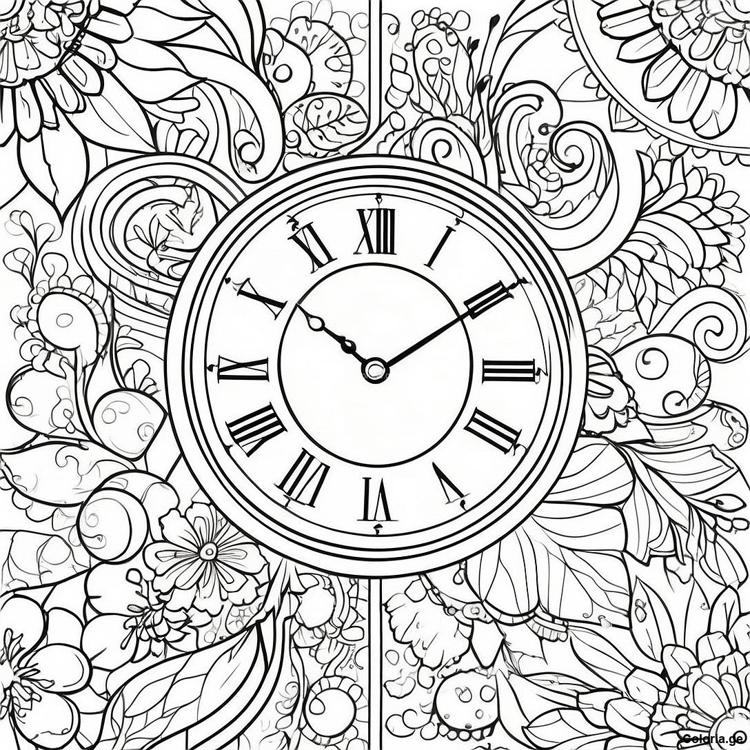 Page à colorier Horloge Murale Vintage Sur Une Page À Colorier imprimable gratuitement de la collection Éducatif — dessin en noir et blanc pour enfants et adultes.