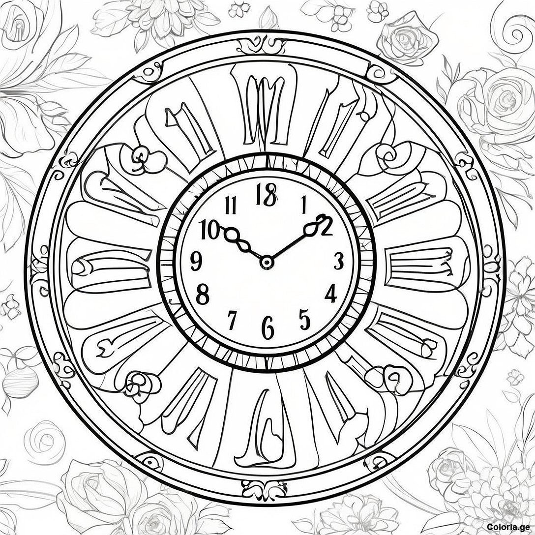 Page à colorier Horloge Murale Vintage Sur Une Page À Colorier imprimable gratuitement de la collection Éducatif — dessin en noir et blanc pour enfants et adultes.