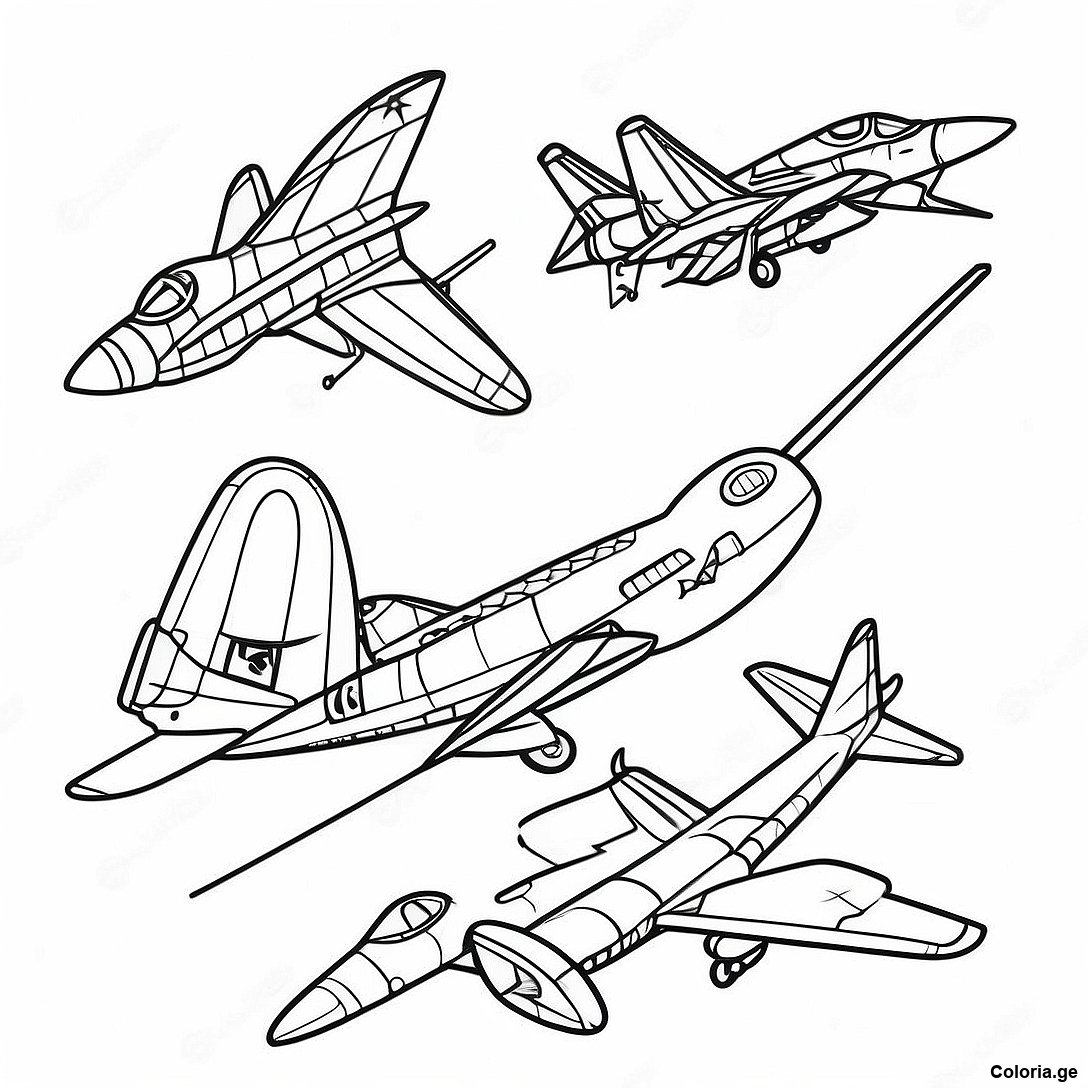 Page à colorier Jet Vintage Avec Un Design Rétro Page À Colorier imprimable gratuitement de la collection Avions — dessin en noir et blanc pour enfants et adultes.