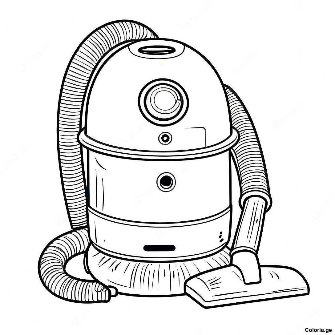 Page à colorier Page À Colorier D'aspirateur Vintage imprimable gratuitement de la collection Machines — dessin en noir et blanc pour enfants et adultes.
