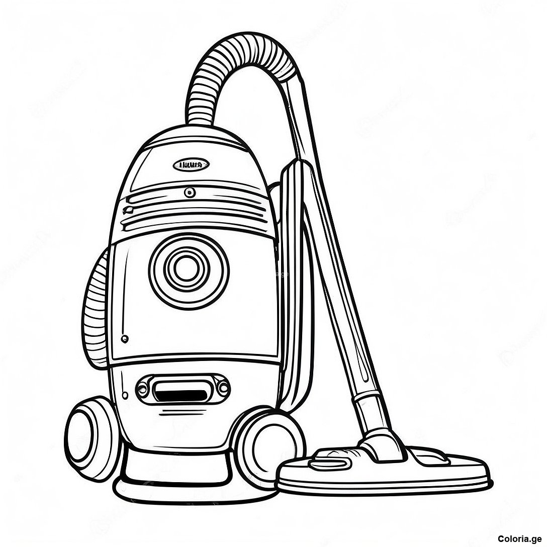 Page à colorier Page À Colorier D'aspirateur Vintage imprimable gratuitement de la collection Machines — dessin en noir et blanc pour enfants et adultes.