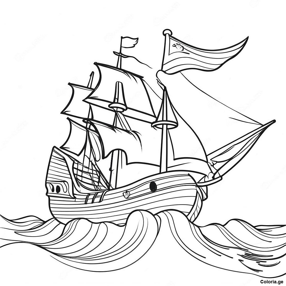 Page A Colorier De Bateau Pirate Vintage Dans Des Mers Orageuses 37174 8129