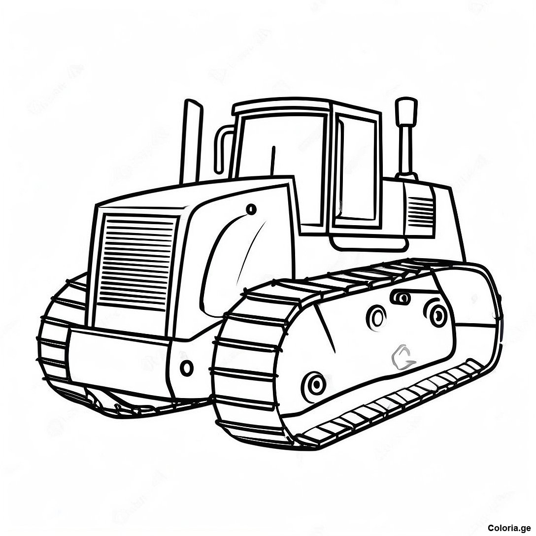 Page à colorier Page À Colorier De Bulldozer Réaliste imprimable gratuitement de la collection Machines — dessin en noir et blanc pour enfants et adultes.