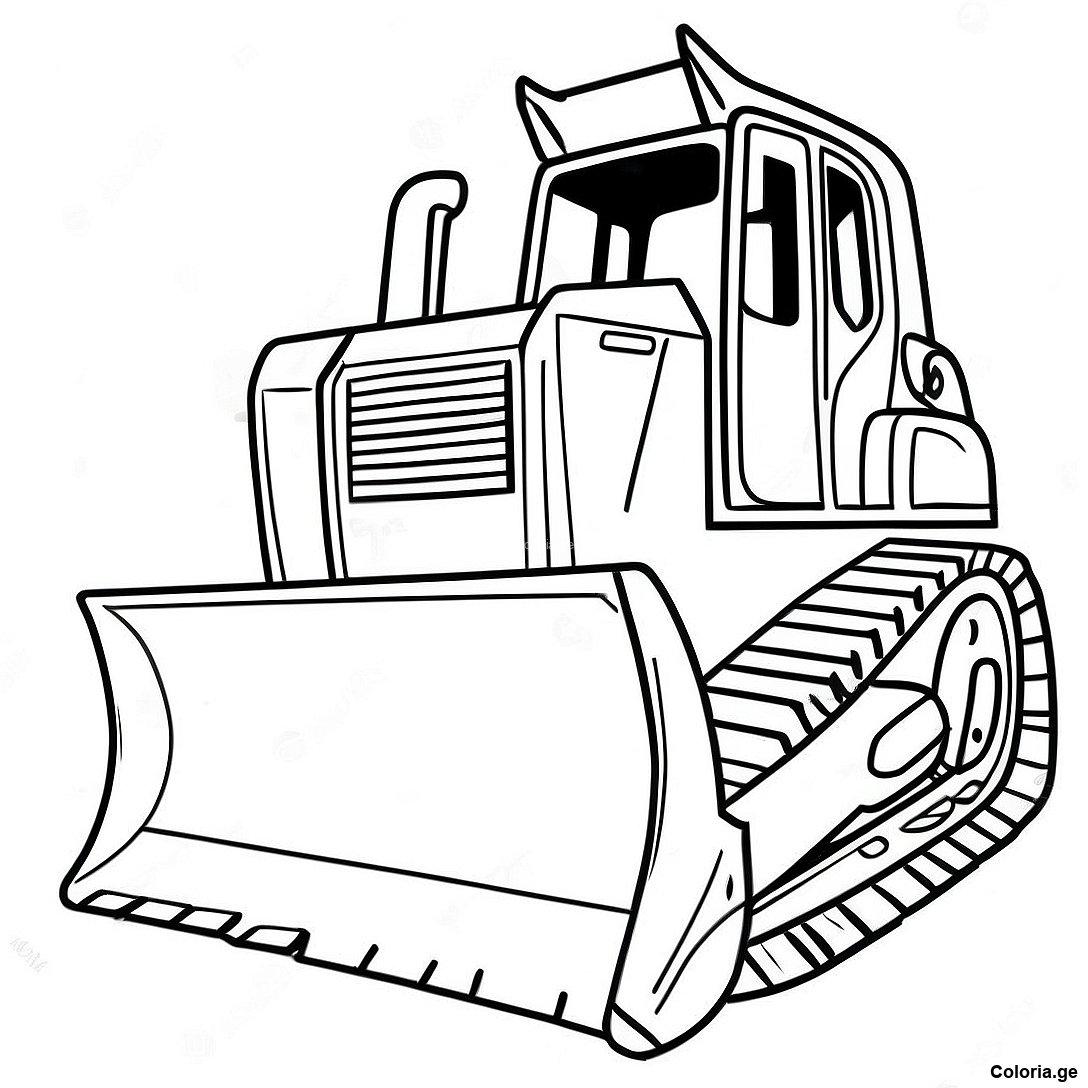 Page à colorier Page À Colorier De Bulldozer Réaliste imprimable gratuitement de la collection Machines — dessin en noir et blanc pour enfants et adultes.