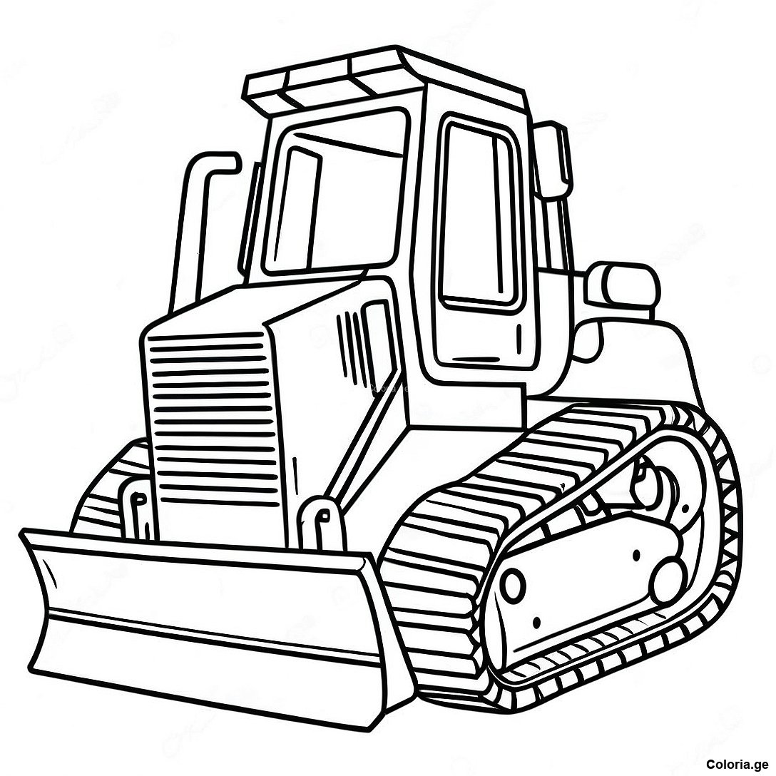 Page à colorier Page À Colorier De Bulldozer Réaliste imprimable gratuitement de la collection Machines — dessin en noir et blanc pour enfants et adultes.