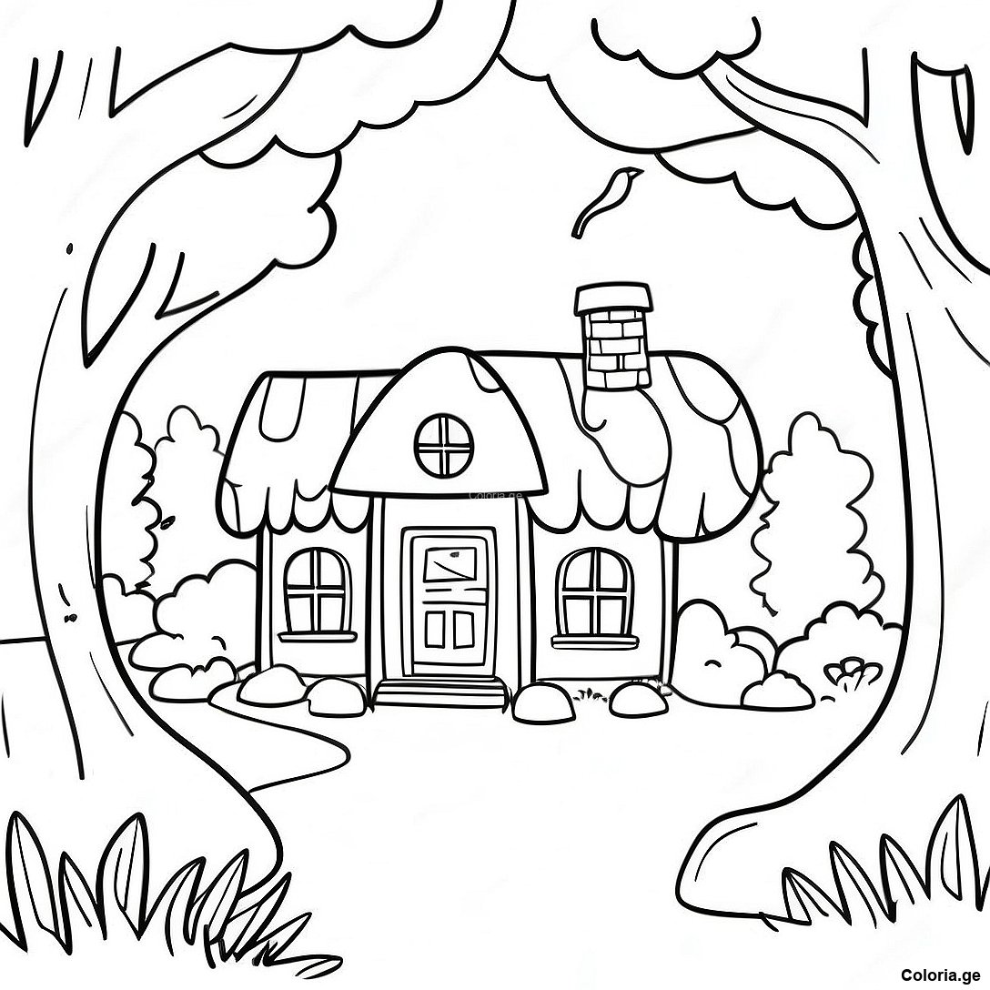 Page à colorier Page À Colorier De Forêt Cottage Enchanteresse imprimable gratuitement de la collection Divers — dessin en noir et blanc pour enfants et adultes.