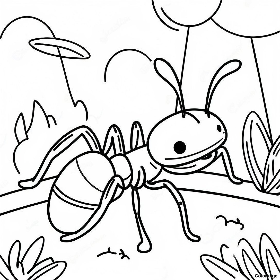 Page à colorier Page À Colorier De Fourmi Réaliste Dans La Nature imprimable gratuitement de la collection Animaux — dessin en noir et blanc pour enfants et adultes.