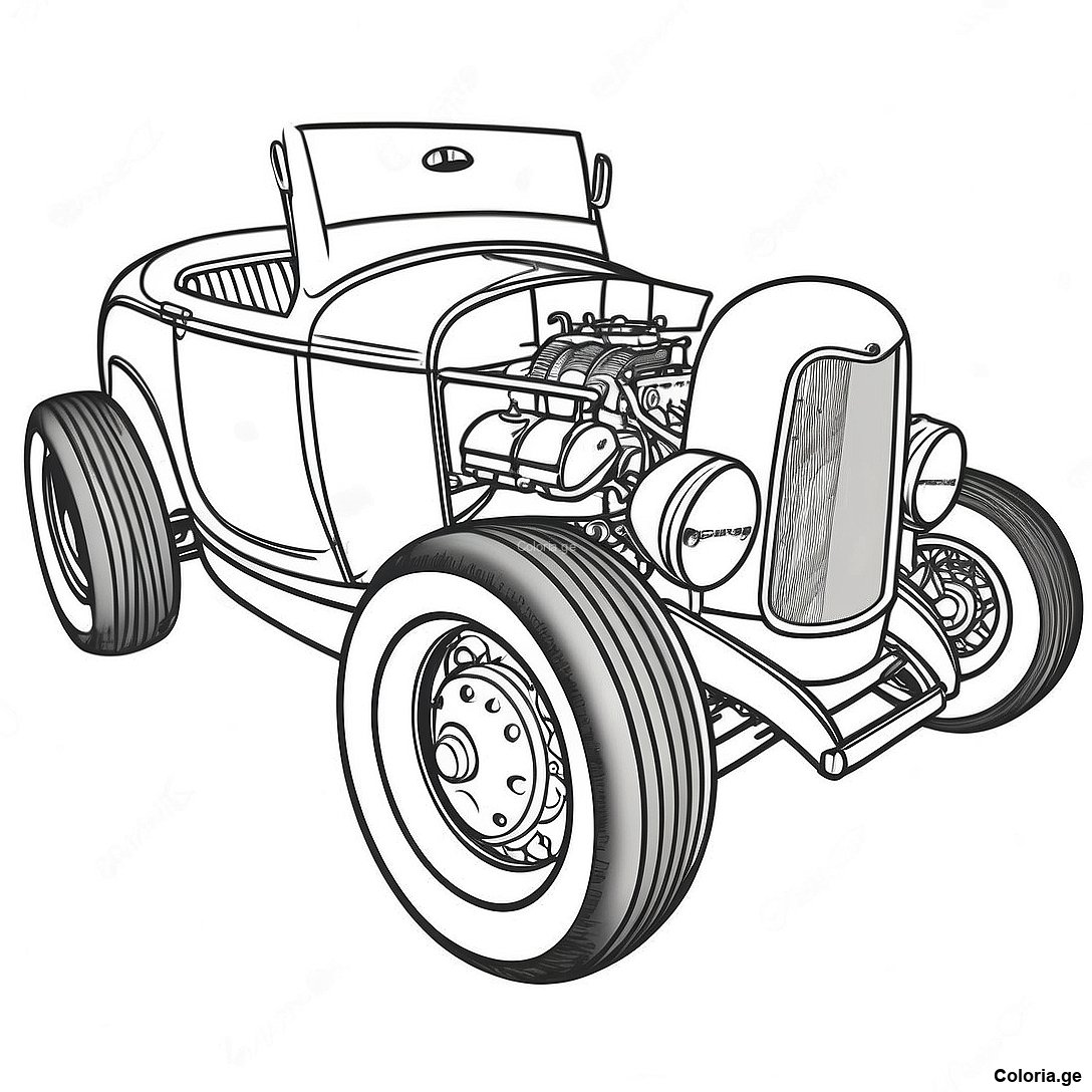 Page à colorier Page À Colorier De Hot Rod Vintage imprimable gratuitement de la collection Voitures — dessin en noir et blanc pour enfants et adultes.