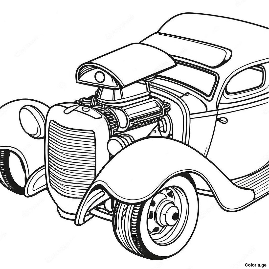 Page à colorier Page À Colorier De Hot Rod Vintage imprimable gratuitement de la collection Voitures — dessin en noir et blanc pour enfants et adultes.