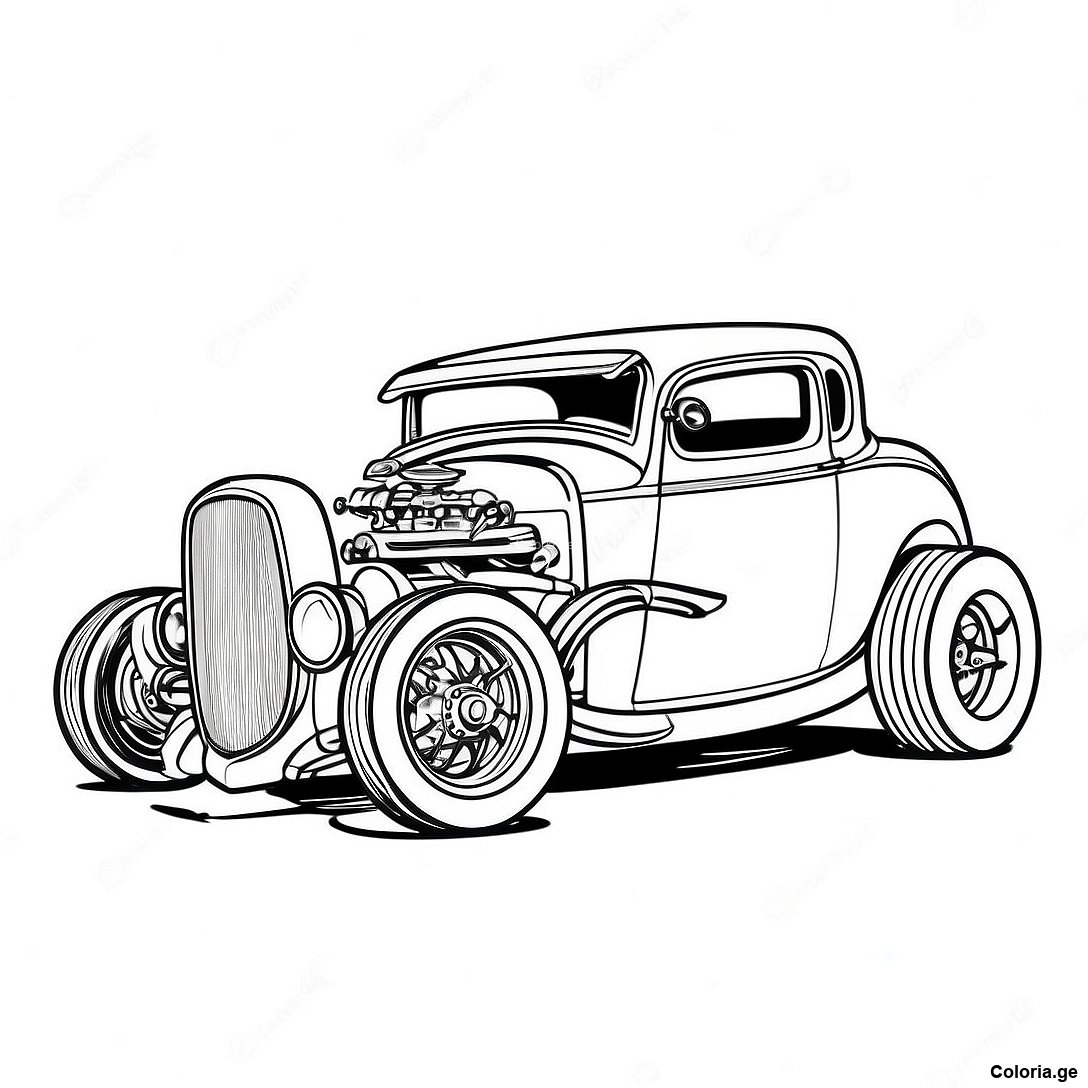 Page à colorier Page À Colorier De Hot Rod Vintage imprimable gratuitement de la collection Voitures — dessin en noir et blanc pour enfants et adultes.