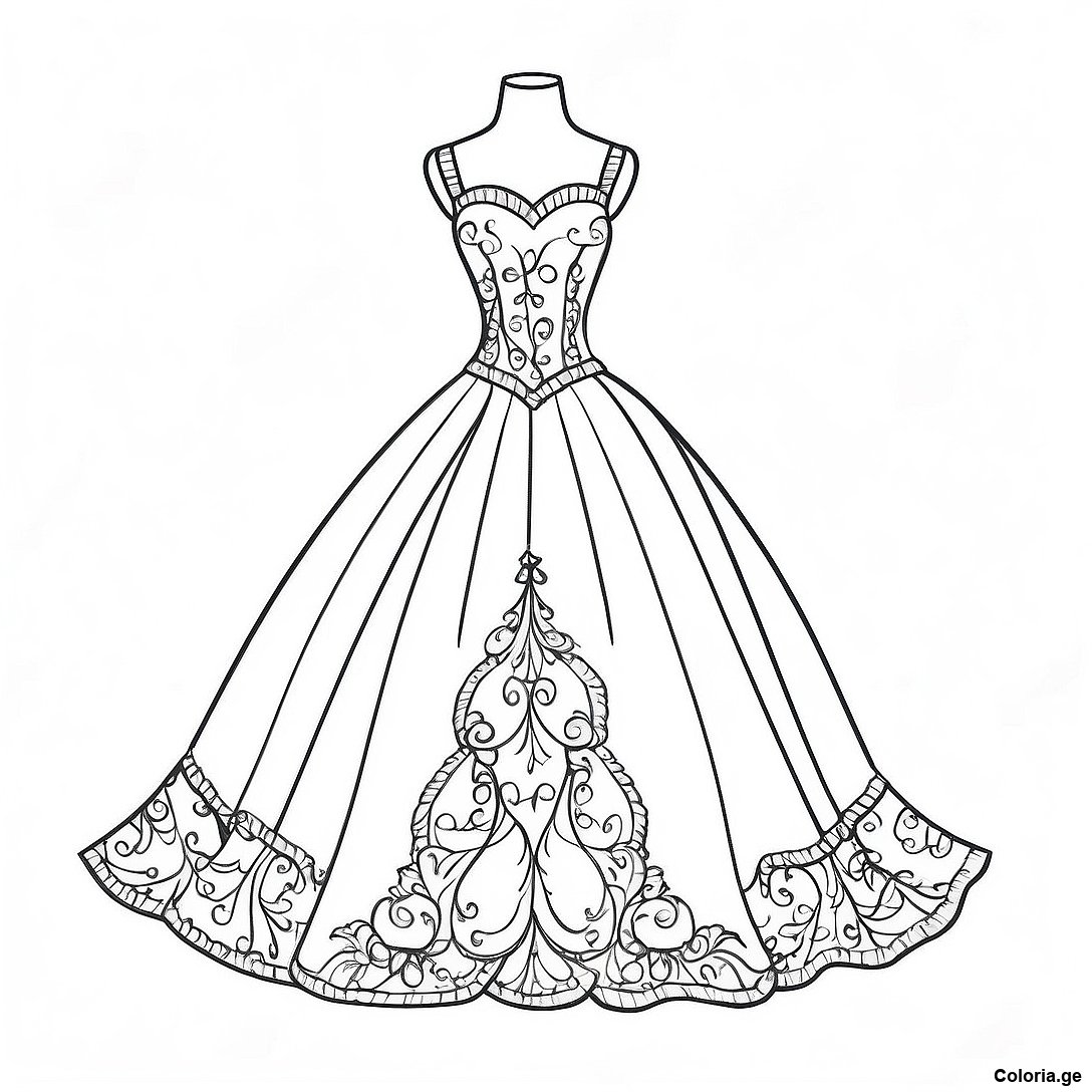 Page à colorier Page À Colorier De La Robe Barbie Vintage imprimable gratuitement de la collection Pour Filles — dessin en noir et blanc pour enfants et adultes.
