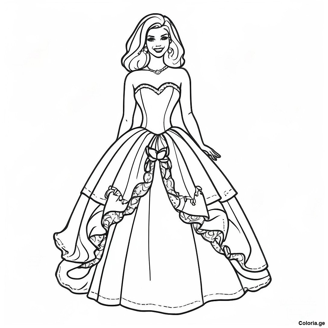 Page à colorier Page À Colorier De La Robe Barbie Vintage imprimable gratuitement de la collection Pour Filles — dessin en noir et blanc pour enfants et adultes.
