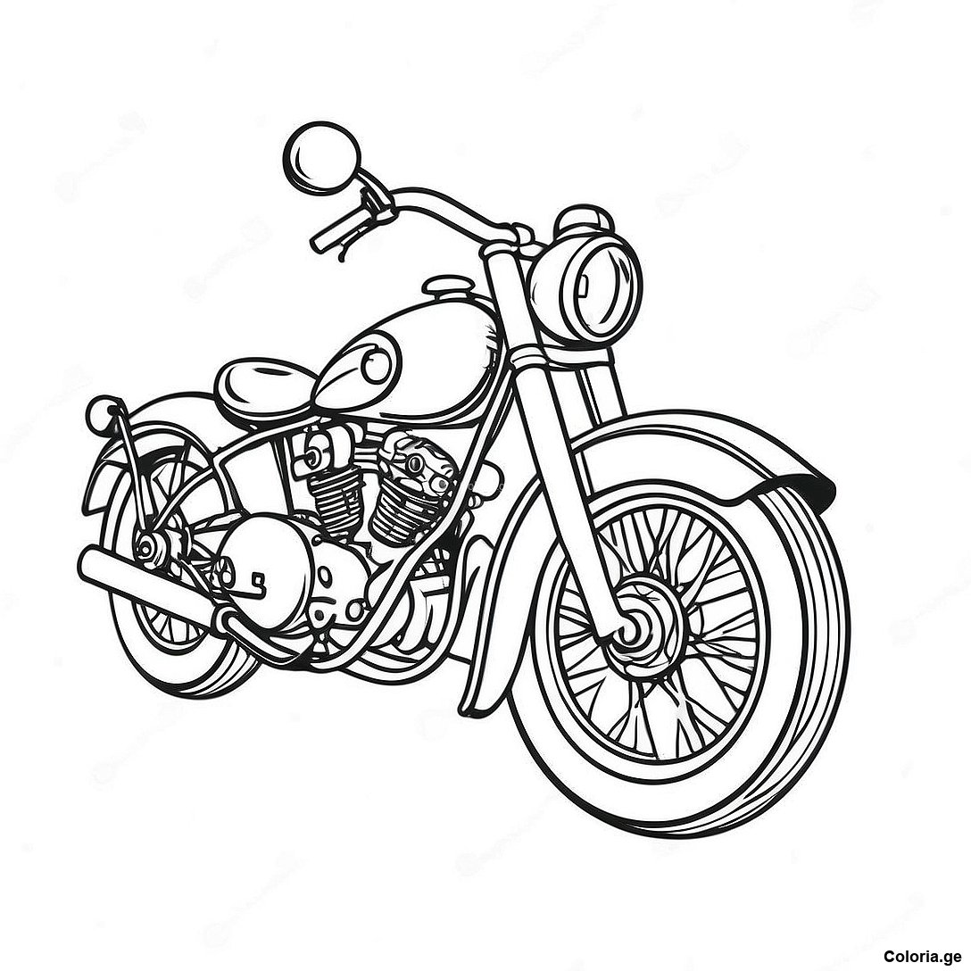 Page à colorier Page À Colorier De Moto Vintage imprimable gratuitement de la collection Machines — dessin en noir et blanc pour enfants et adultes.
