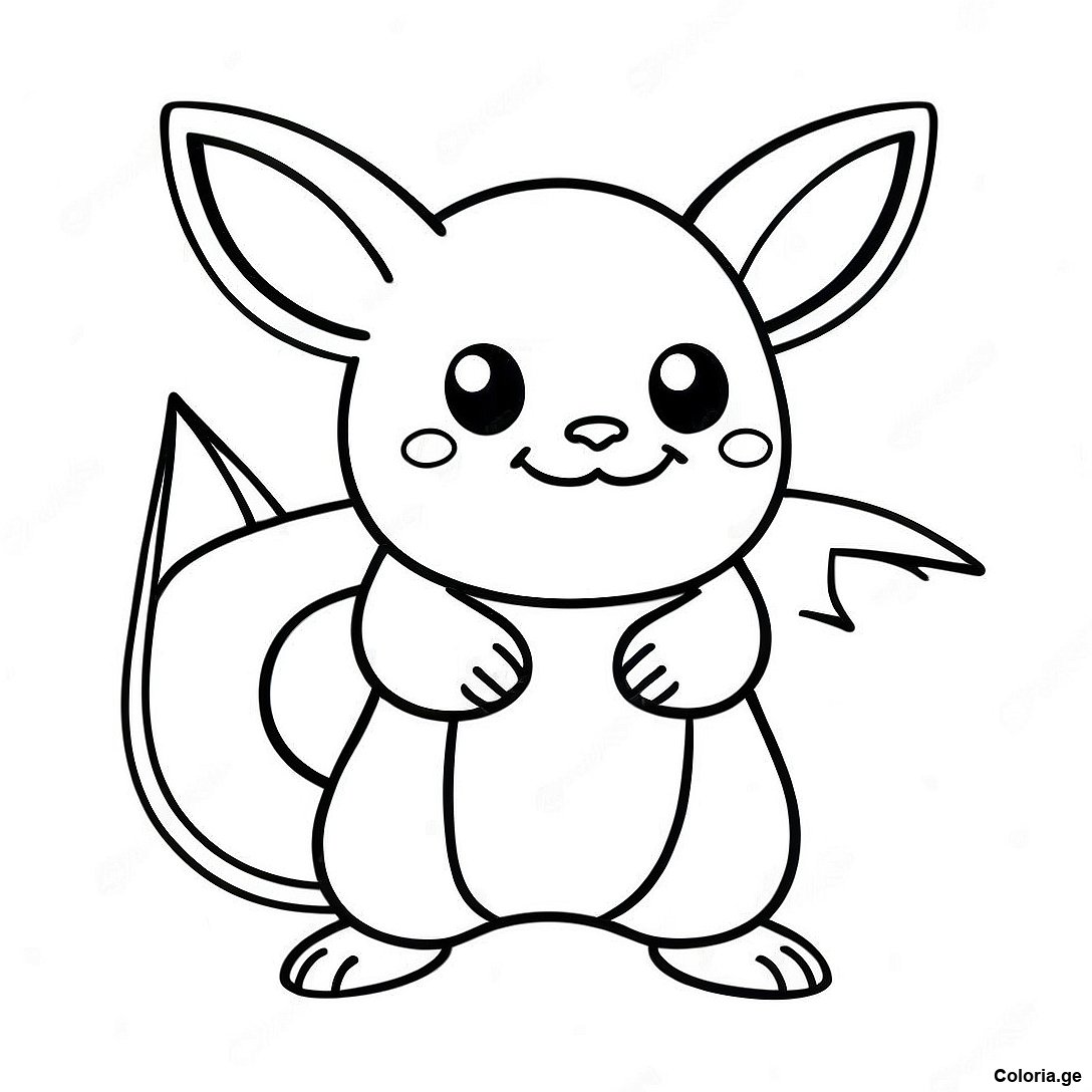 Page à colorier Page À Colorier De Raichu De Type Électrique imprimable gratuitement de la collection Pokemon — dessin en noir et blanc pour enfants et adultes.