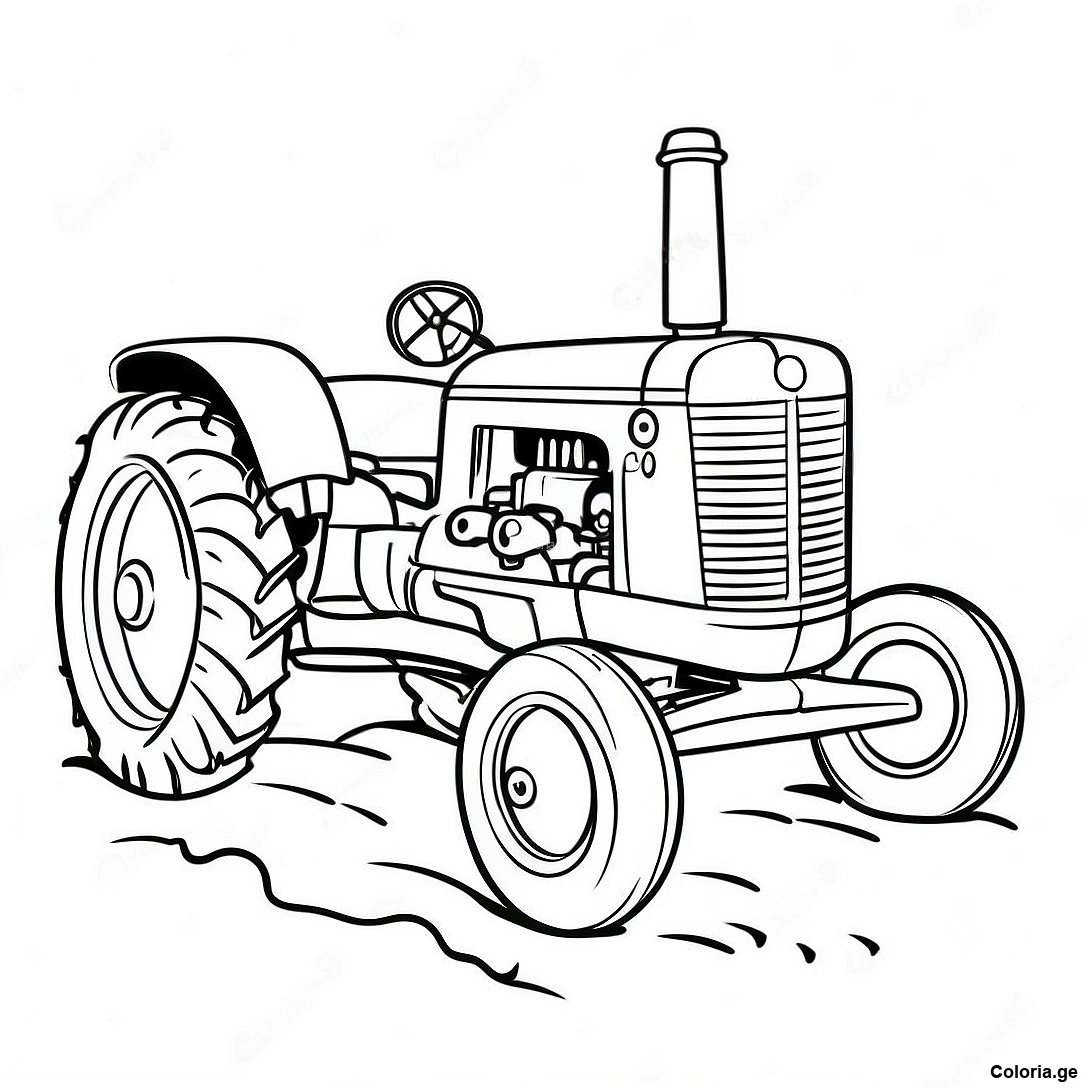 Page à colorier Page À Colorier De Tracteur Vintage En Train De Labourer imprimable gratuitement de la collection Machines — dessin en noir et blanc pour enfants et adultes.
