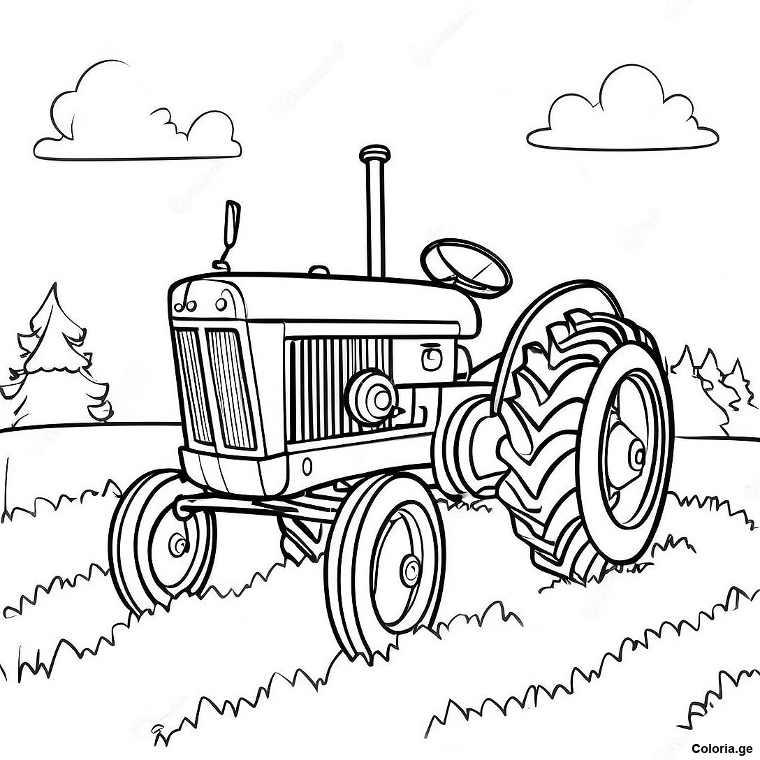 Page à colorier Page À Colorier De Tracteur Vintage En Train De Labourer imprimable gratuitement de la collection Machines — dessin en noir et blanc pour enfants et adultes.