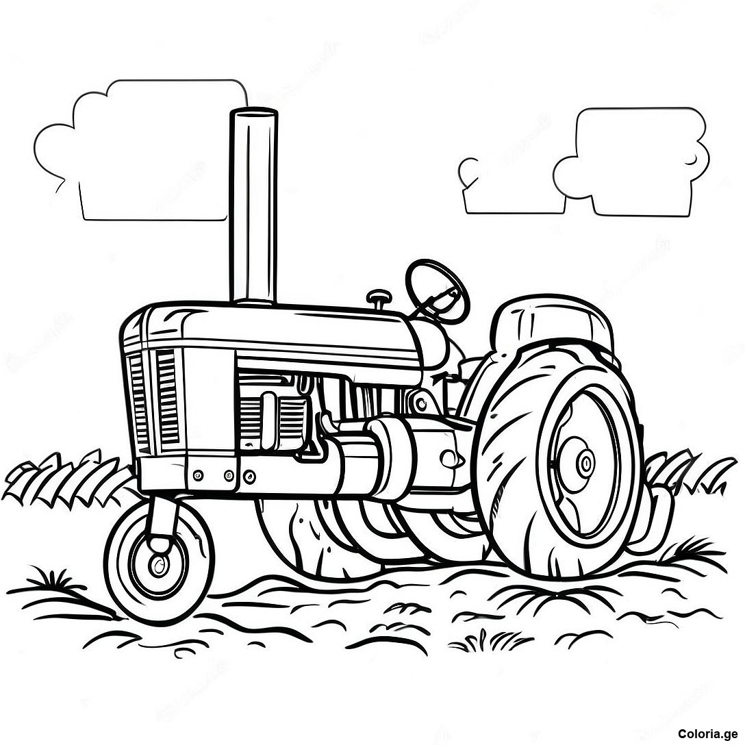 Page à colorier Page À Colorier De Tracteur Vintage En Train De Labourer imprimable gratuitement de la collection Machines — dessin en noir et blanc pour enfants et adultes.