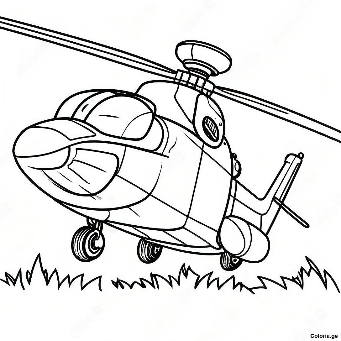 Page à colorier Page À Colorier D'hélicoptère Militaire Réaliste imprimable gratuitement de la collection Machines — dessin en noir et blanc pour enfants et adultes.