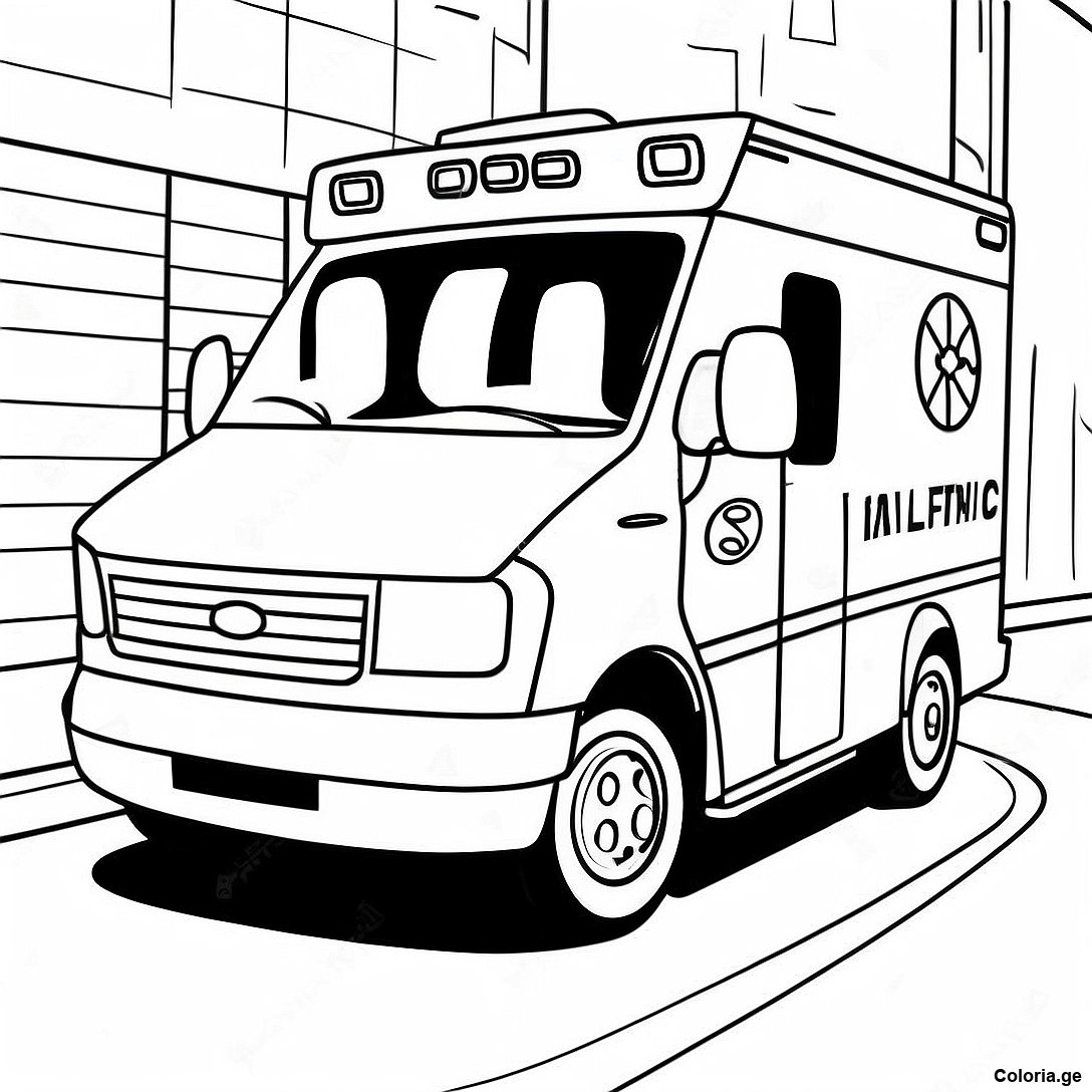 Page à colorier Page À Colorier D'une Ambulance Réaliste En Action imprimable gratuitement de la collection Divers — dessin en noir et blanc pour enfants et adultes.