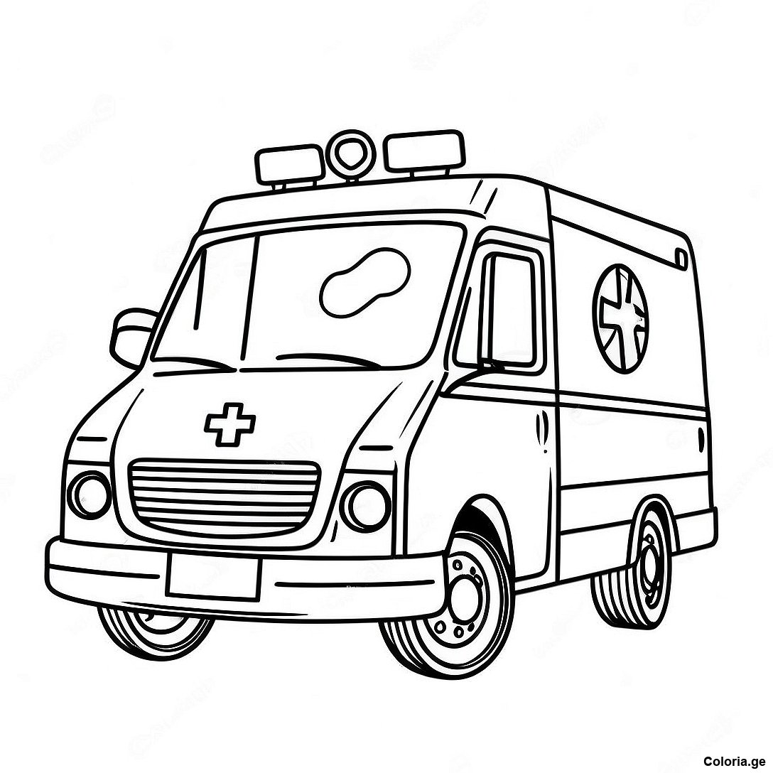 Page à colorier Page À Colorier D'une Ambulance Réaliste En Action imprimable gratuitement de la collection Divers — dessin en noir et blanc pour enfants et adultes.