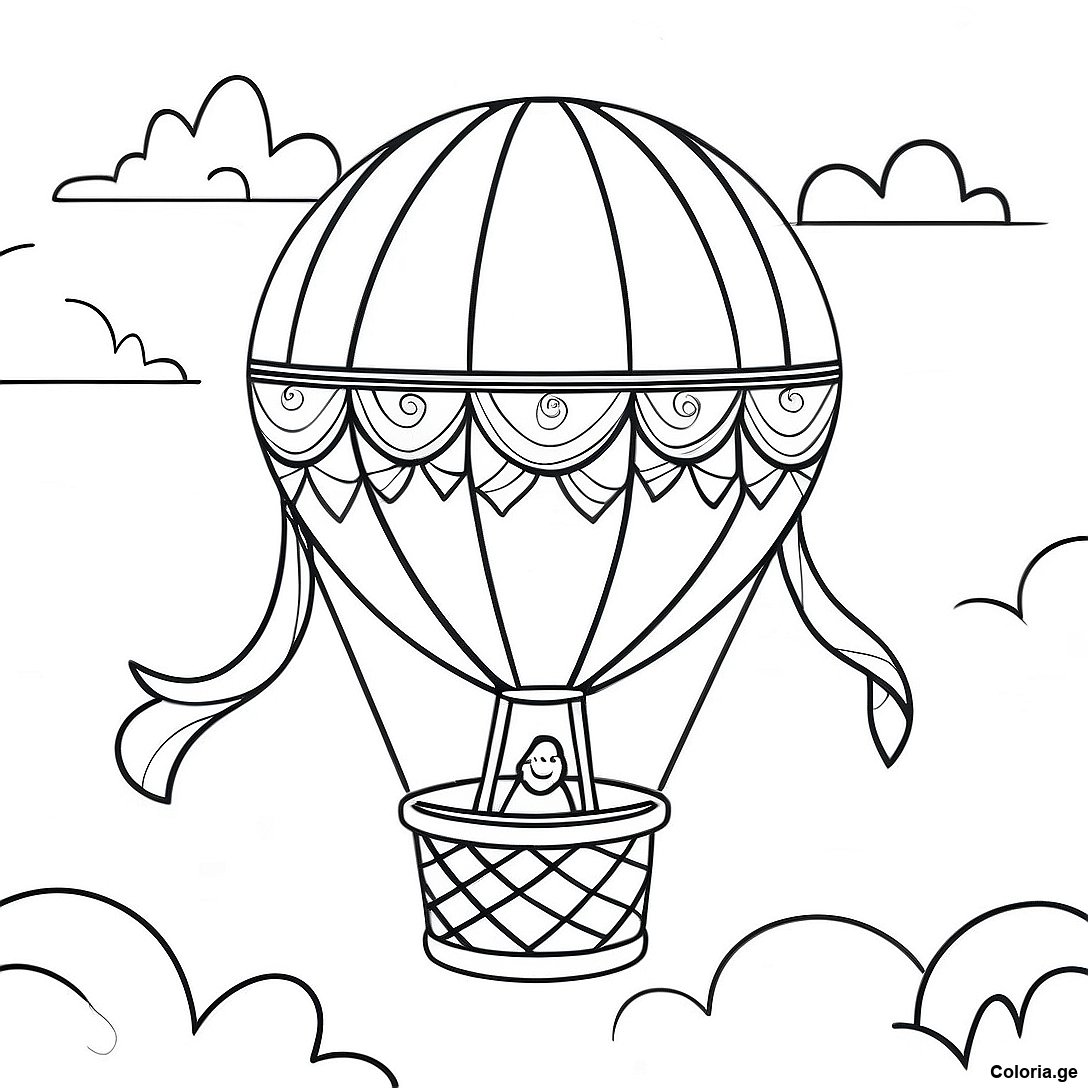 Page à colorier Page À Colorier D'une Montgolfière Vintage Flottant Au-Dessus Des Montagnes imprimable gratuitement de la collection Machines — dessin en noir et blanc pour enfants et adultes.