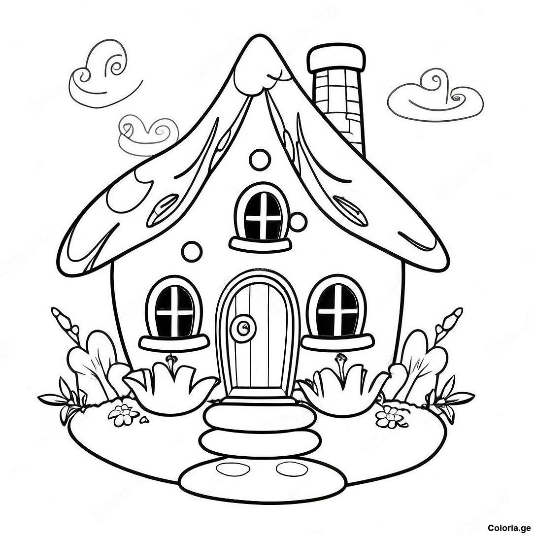 Page à colorier Page À Colorier Le Cottage De Fée Fantaisiste imprimable gratuitement de la collection Pour Filles — dessin en noir et blanc pour enfants et adultes.