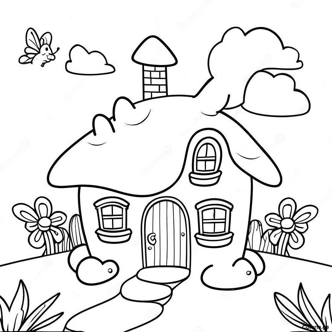Page à colorier Page À Colorier Le Cottage De Fée Fantaisiste imprimable gratuitement de la collection Pour Filles — dessin en noir et blanc pour enfants et adultes.
