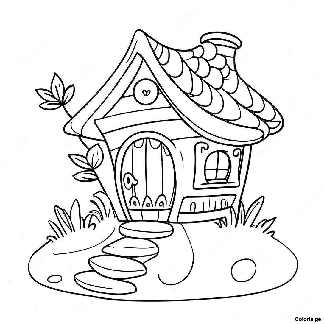 Page à colorier Page À Colorier Le Cottage De Fée Fantaisiste imprimable gratuitement de la collection Pour Filles — dessin en noir et blanc pour enfants et adultes.