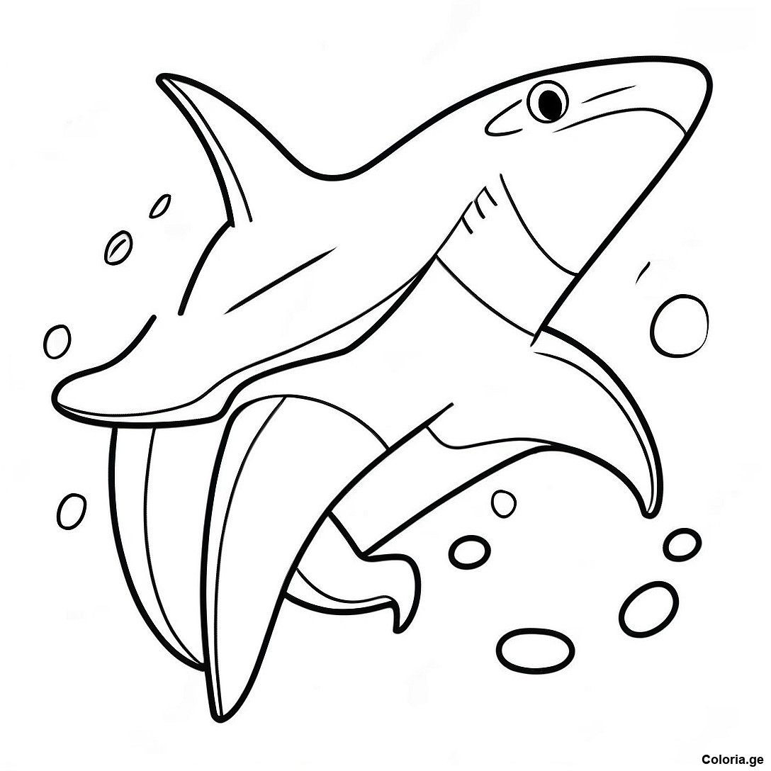 Page à colorier Page À Colorier Requin Marteau Réaliste imprimable gratuitement de la collection Animaux — dessin en noir et blanc pour enfants et adultes.