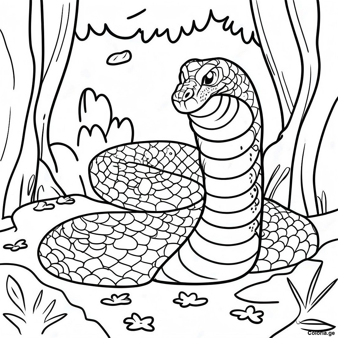 Page à colorier Page De Coloriage Anaconda Réaliste Dans La Jungle imprimable gratuitement de la collection Animaux — dessin en noir et blanc pour enfants et adultes.