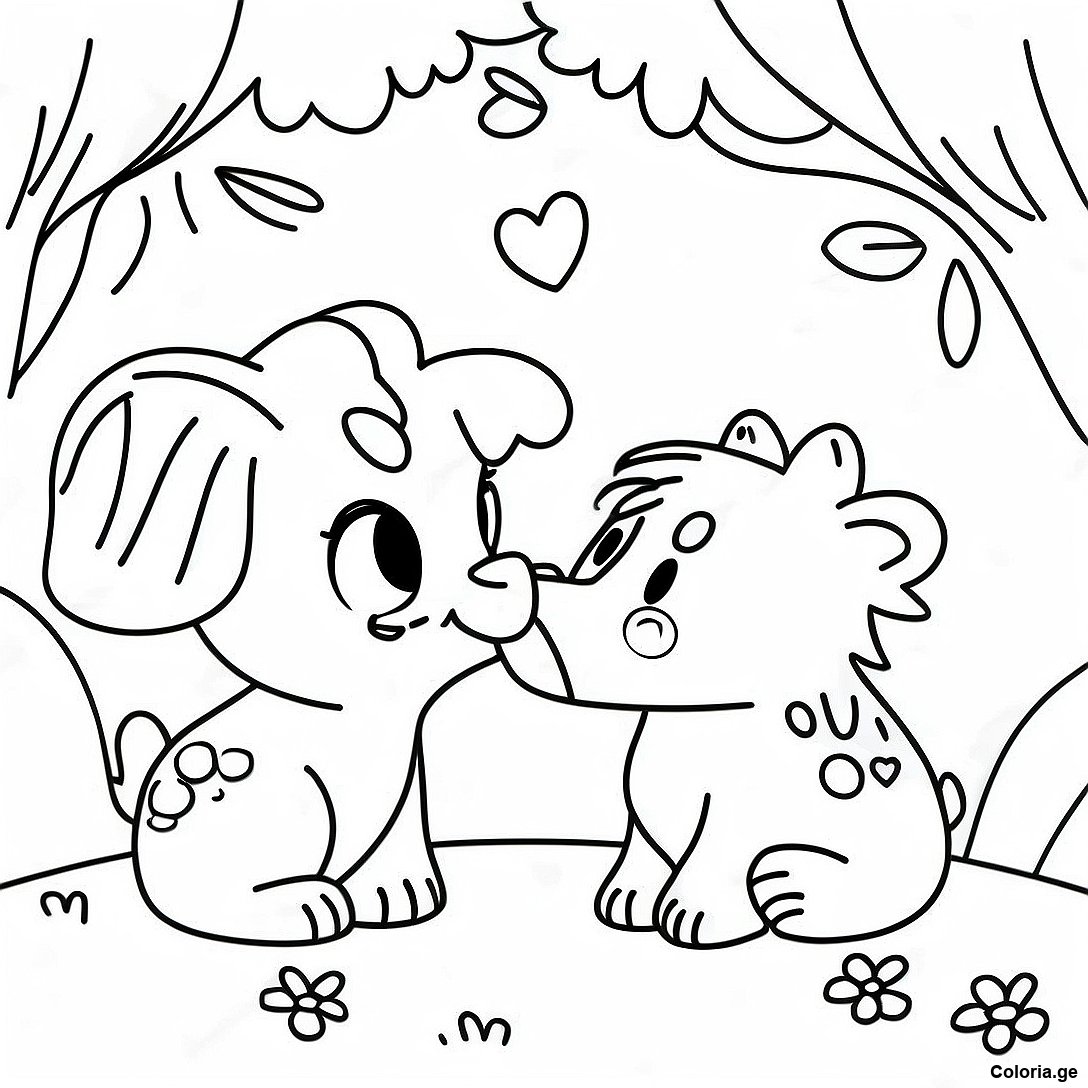 Page à colorier Page De Coloriage Animaux Compatissants Partageant imprimable gratuitement de la collection Éducatif — dessin en noir et blanc pour enfants et adultes.