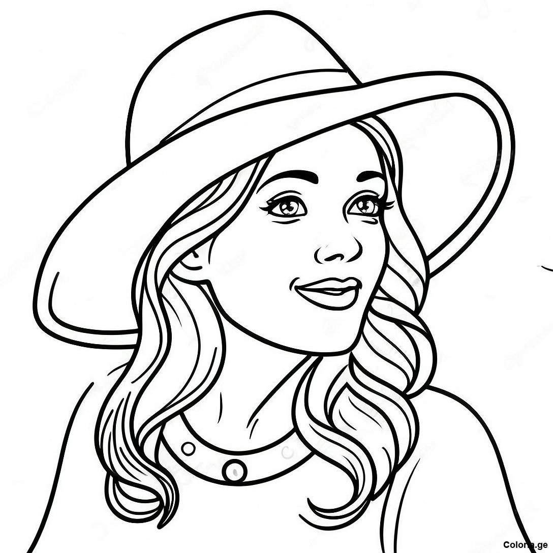 Page à colorier Page De Coloriage Charmante Fille Réaliste Avec Un Chapeau imprimable gratuitement de la collection Divers — dessin en noir et blanc pour enfants et adultes.