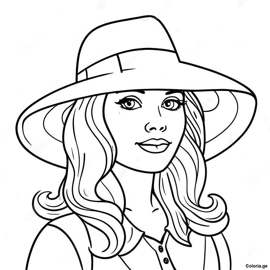 Page à colorier Page De Coloriage Charmante Fille Réaliste Avec Un Chapeau imprimable gratuitement de la collection Divers — dessin en noir et blanc pour enfants et adultes.