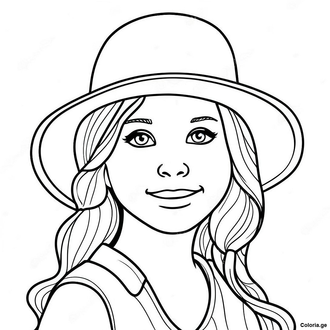 Page à colorier Page De Coloriage Charmante Fille Réaliste Avec Un Chapeau imprimable gratuitement de la collection Divers — dessin en noir et blanc pour enfants et adultes.