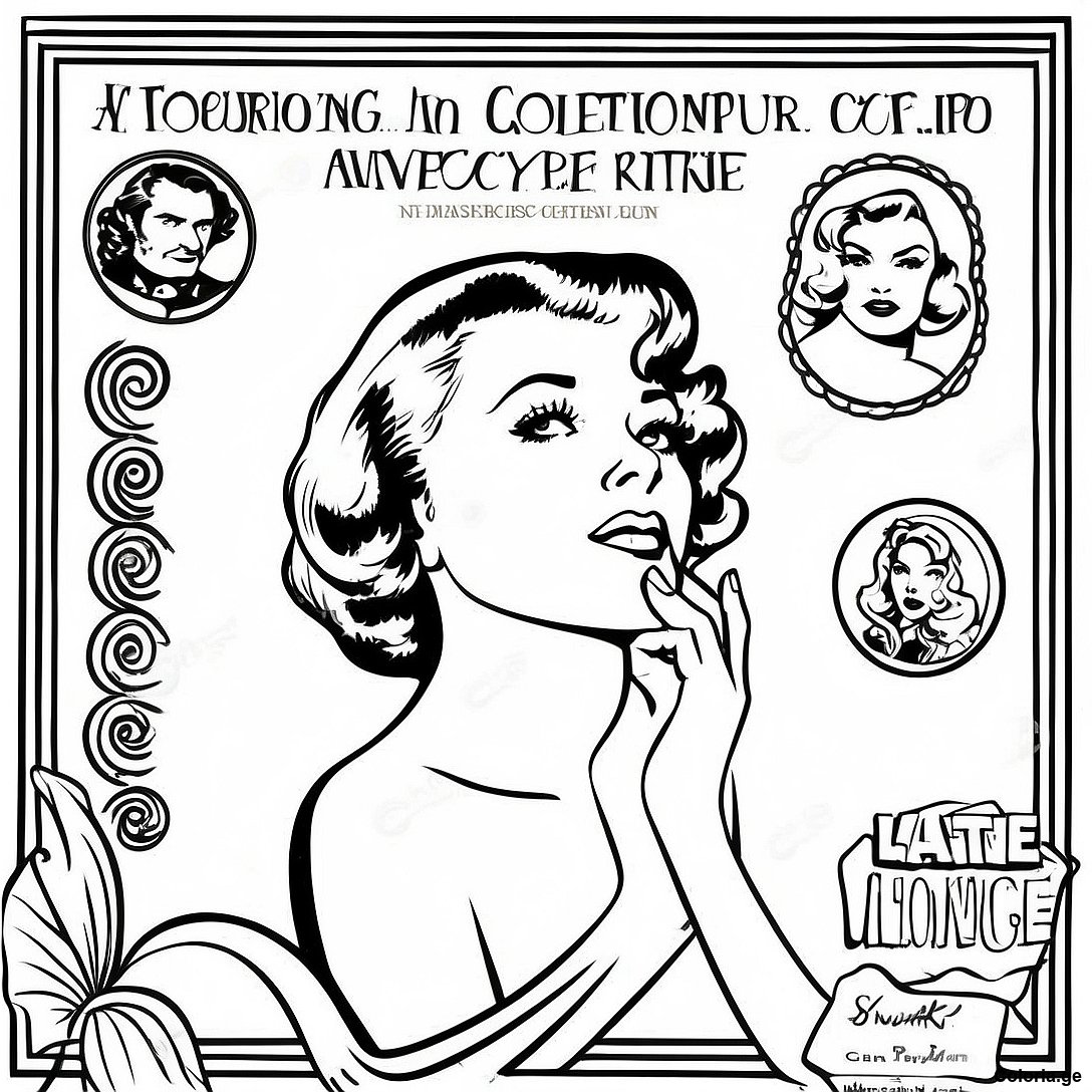 Page à colorier Page De Coloriage D'affiche De Film Vintage D'hollywood imprimable gratuitement de la collection Célébrités — dessin en noir et blanc pour enfants et adultes.