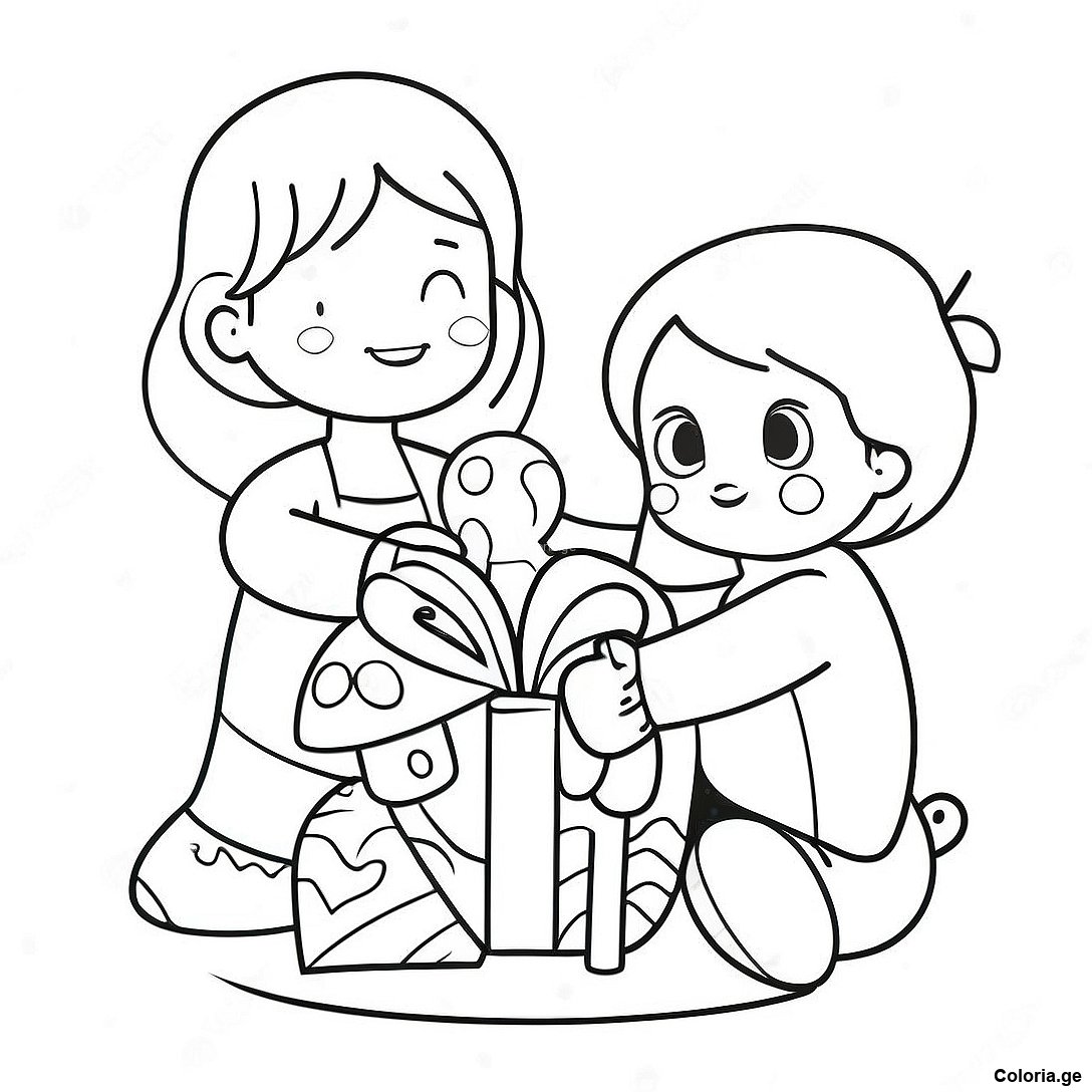 Page à colorier Page De Coloriage D'amis Attentionnés Partageant Des Jouets imprimable gratuitement de la collection Divers — dessin en noir et blanc pour enfants et adultes.