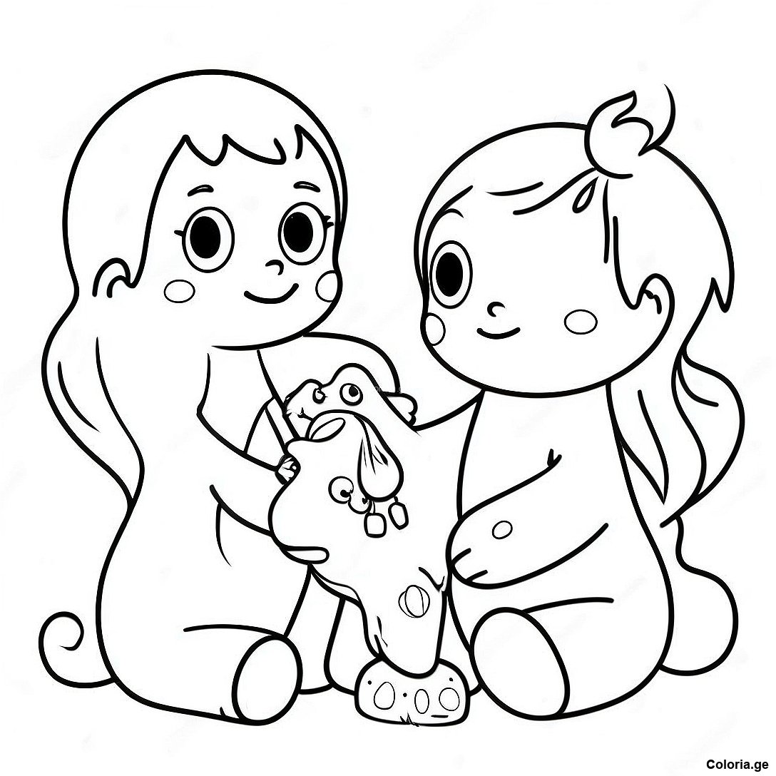 Page à colorier Page De Coloriage D'amis Attentionnés Partageant Des Jouets imprimable gratuitement de la collection Divers — dessin en noir et blanc pour enfants et adultes.