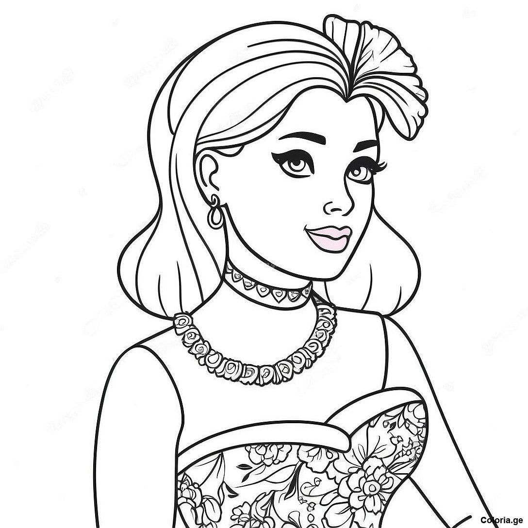 Page à colorier Page De Coloriage De Barbie En Robe Vintage imprimable gratuitement de la collection Divers — dessin en noir et blanc pour enfants et adultes.