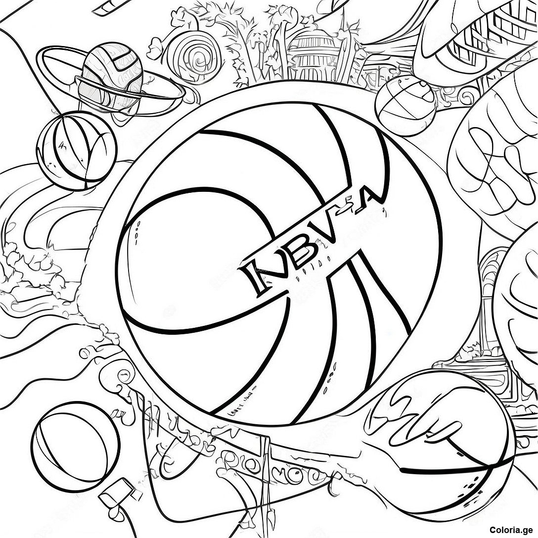Page à colorier Page De Coloriage De Basket-Ball Nba Vintage imprimable gratuitement de la collection Sports — dessin en noir et blanc pour enfants et adultes.