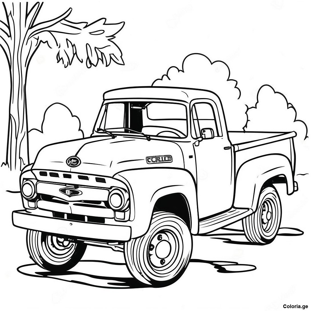 Page à colorier Page De Coloriage De Camion Ford Vintage imprimable gratuitement de la collection Voitures — dessin en noir et blanc pour enfants et adultes.